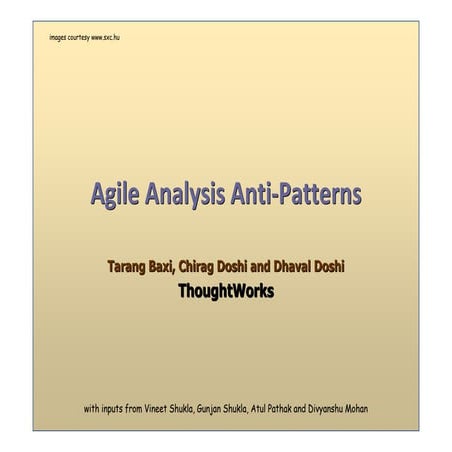 Agile Analysis Anti Patterns