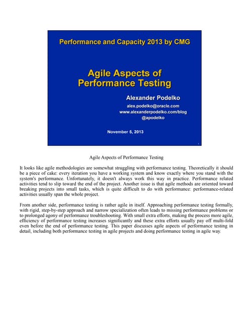 Agile Aspects of Performance Testing
