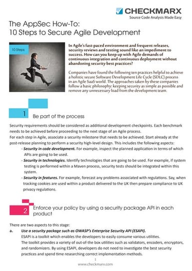 10 Steps To Secure Agile Development