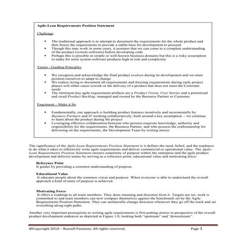 Agile-Lean requirements position statement