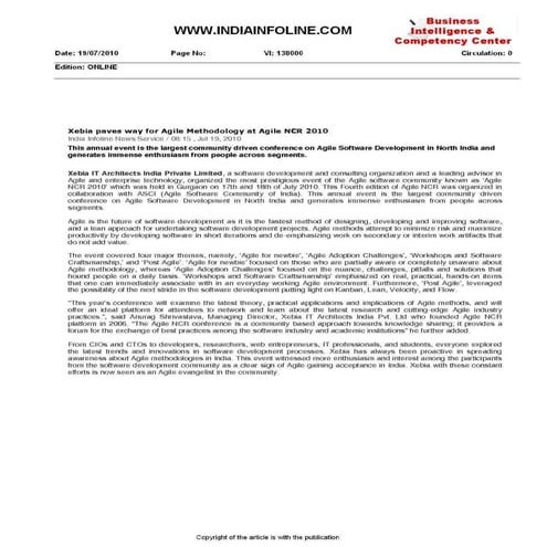 AgileNCR 2010 coverage