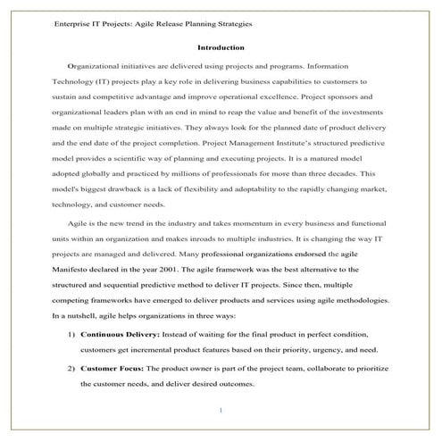 Enterprise IT Projects: Agile Release Planning Strategies