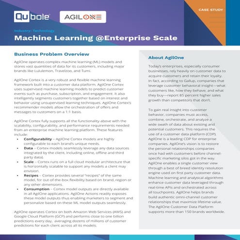 Case Study - AgilOne: Machine Learning At Enterprise Scale | Qubole