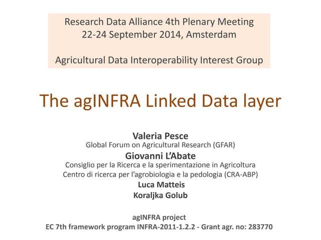 The agINFRA Linked Data layer by Valeria Pesce, Giovanni l'Abate, Luca Mattei...