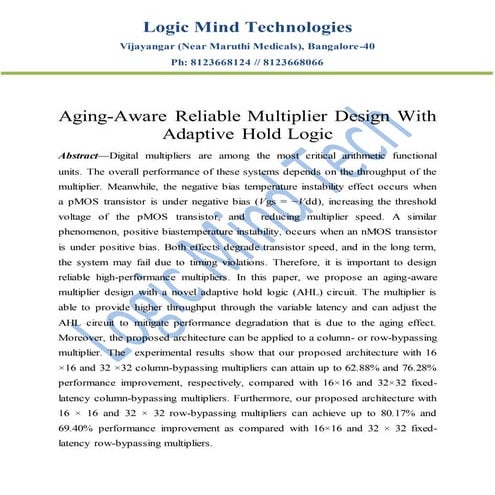 Aging aware reliable multiplier design with