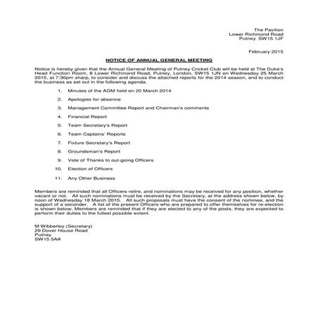 AGM Notice 2015 | PDF