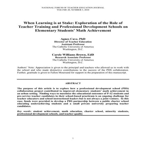 Agnes, cave when learning is at stake nftej v20 n3 2010