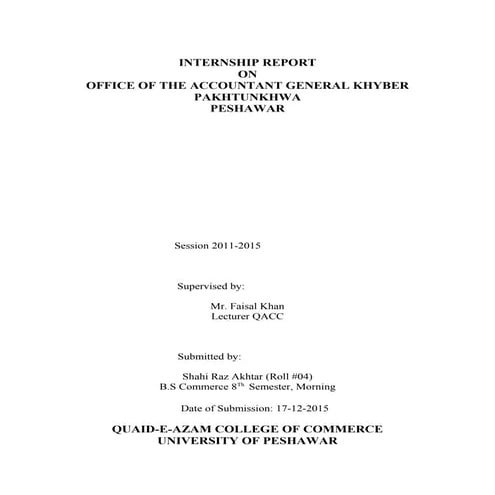 Title Pages for Internship Report