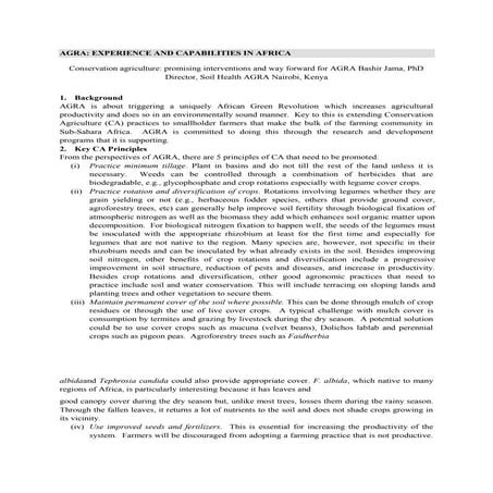 AGRA: Experiences and capabilities in Africa