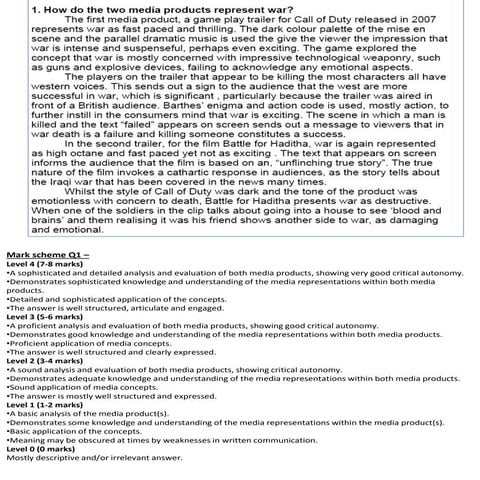 A grade war answer and mark scheme q1