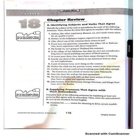 Agreement   subject and verb, pronoun and antecedent chapter review chapter r...