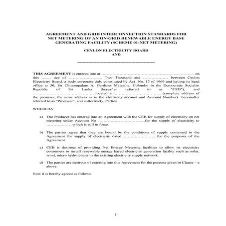 Agreements for Net metering, Net accounting, Net plus