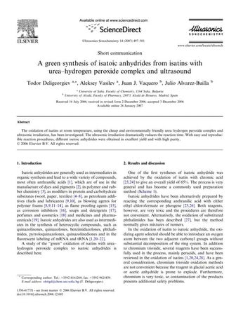 A green synthesis of isatoic anhydrides from isatins with urea–hydrogen perox...