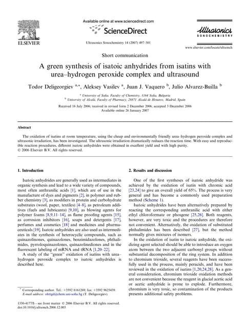 A green synthesis of isatoic anhydrides from isatins with urea–hydrogen perox...