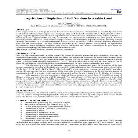 Agricultural depletion of soil nutrient in arable land