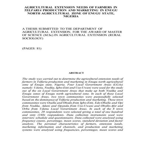 Agricultural extension needs of farmers in telfaria production and marketing