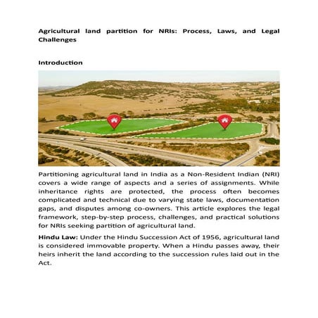 Agricultural land partition for NRIs: Process, Laws, and Legal ...