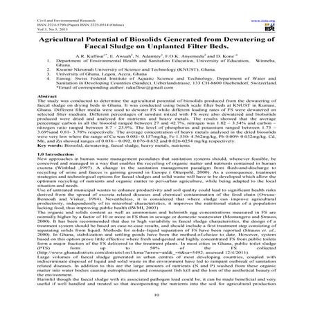Agricultural potential of biosolids generated from dewatering of faecal sludg...