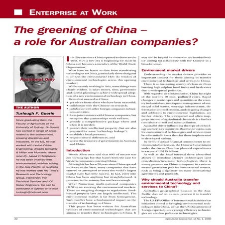 The Greening of China – a Role for Australian Companies?