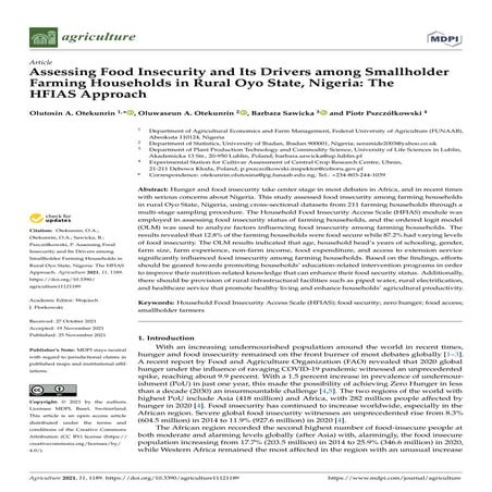 Assessing Food Insecurity and Its Drivers among Smallholder Farming Household...