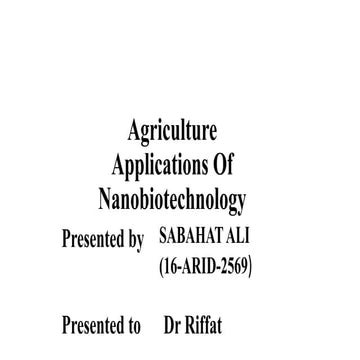 Agriculture applications of nanobiotechnology
