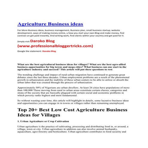 Agriculture business ideas for 2014(Business ideas Kenya,Business ideas Niger...