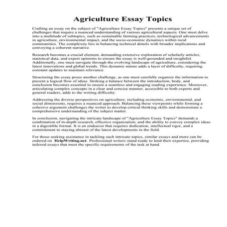 Agriculture Essay Topics