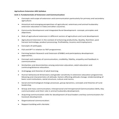Agriculture extension ars syllabus