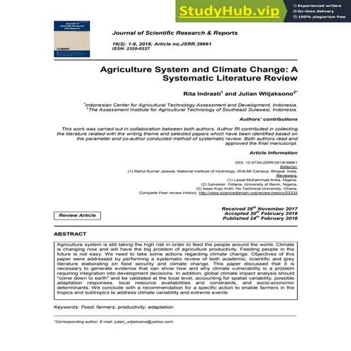 Agriculture System And Climate Change  A Systematic Literature Review