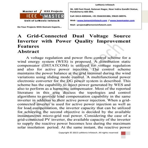 A grid connected dual voltage source inverter with power quality improvement ...