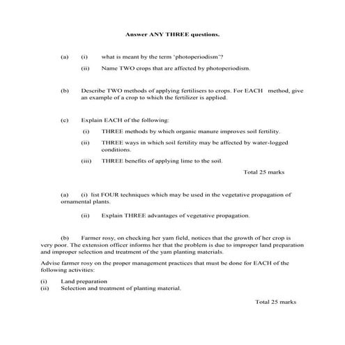 Agriculture science past paper