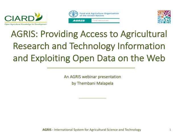 Webinar@ASIRA: AGRIS: Providing Access to Agricultural Research and Technolog...