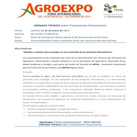 #Agroexpo2014 "Jornadas Técnicas" - Productos Fitosanitarios