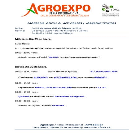 #Agroexpo2014 Programa de Actividades y Jornadas Técnicas
