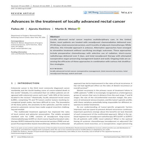 Advances in the treatment of locally advanced rectal cancerpdf | PDF