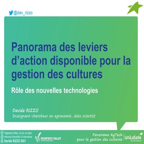 Panorama des leviers d’action disponible pour la gestion des cultures Rôle de...