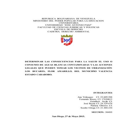 DETERMINAR LAS CONSECUENCIAS PARA LA SALUD EL USO O CONSUMO DE AGUAS BLANCAS ...