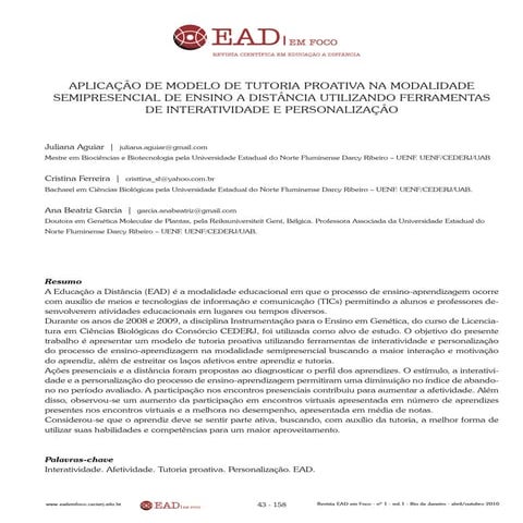 Aplicação de modelo de tutoria proativa na modalidade semipresencial de ensino a distância utilizando ferramentas de interatividade e personalização