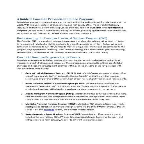 what is provincial nomination canada | PPTX