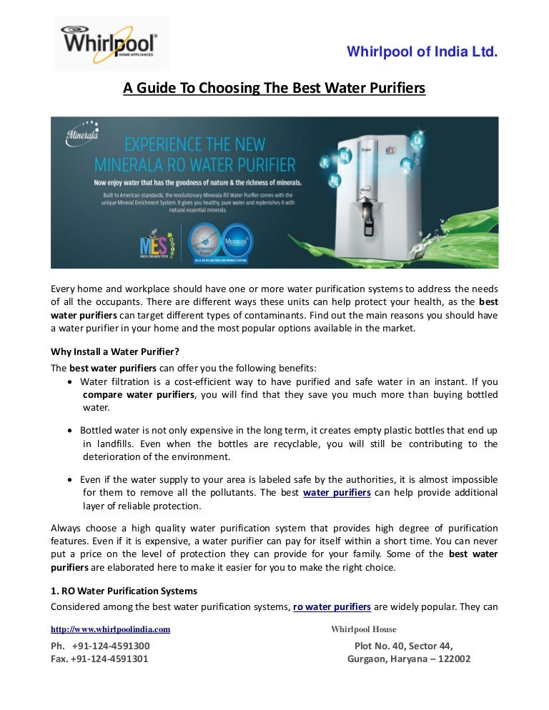 A guide to choosing the best water purifiers
