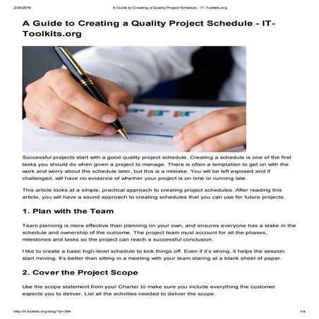 A guide to creating a quality project schedule   it-toolkits