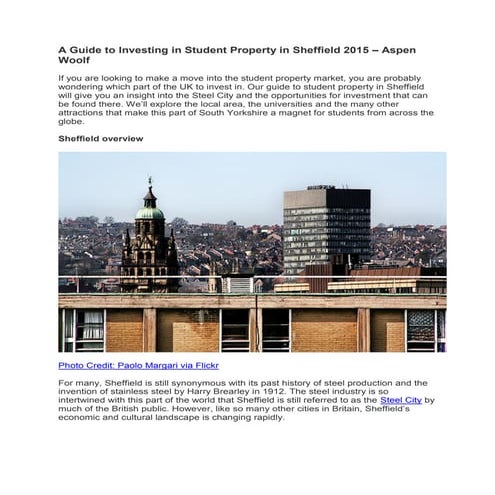 A Guide to Investing in Student Property in Sheffield 2015 – Aspen Woolf