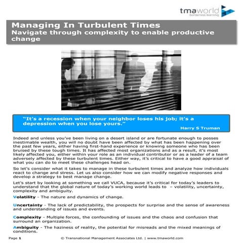 TMA World A Guide To Managing In Turbulent Times