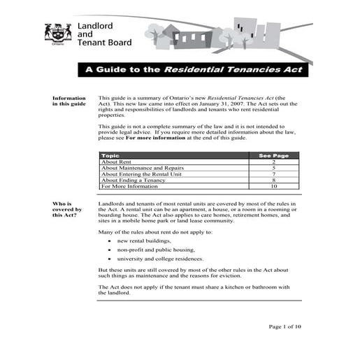 A guide to the ontario residential tenancies act