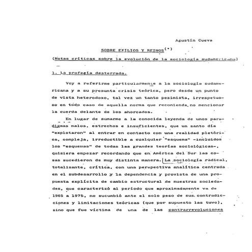 Agustín cueva. sobre exilios y reinos 1989