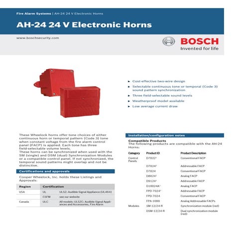 Bosch AH-24WP-R Data Sheet