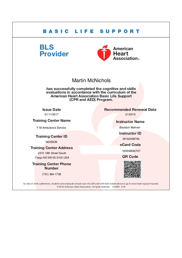 Basic Life Support Certificate
