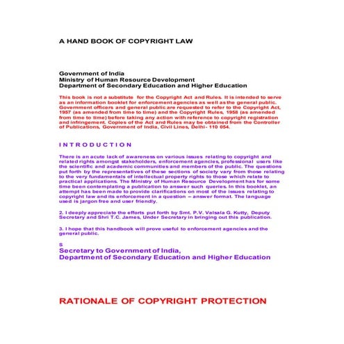 A hand book of copyright law