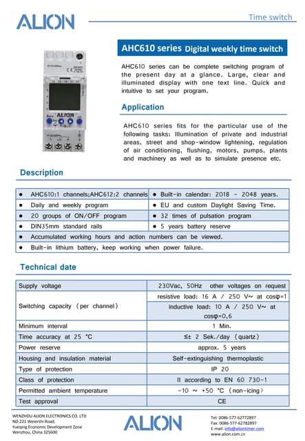 AHC810 series digital weekly time switch | PDF