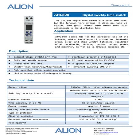 AHC15A series digital weekly time switch | PDF